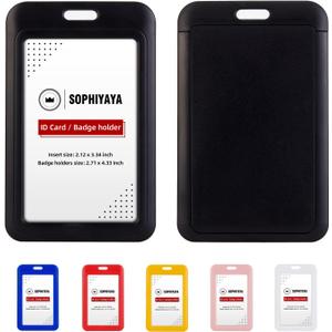 2 Pack Vertical Sliding Hard Plastic Badge Holder  Secures Work ID, Key Card, Credit Cards for Office, Factory, School, Teachers & Students (Black)
