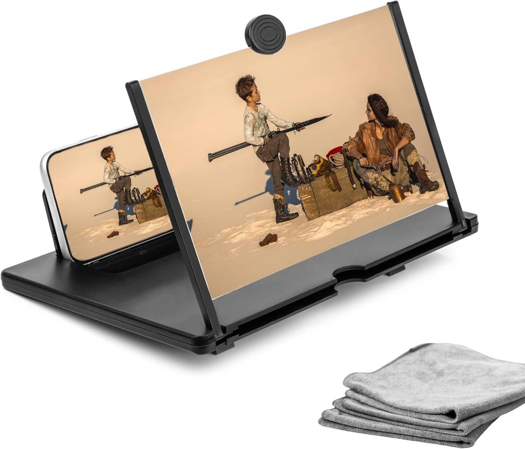 Phone Screen Magnifier (16 inch) with Screen Cloth - Premium Screen Magnifier for Cell Phone - HD Phone Magnifier Screen - 3D Cell Phone Screen Magnifier - Cell Phone Accessories for All Ages (Black)
