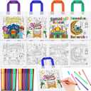 HOWAF 12pcs Ramadan Coloring Goodie Bags with Paint Pens for Kids, Eid Ramadan Mubarak Coloring Candy Bags Ramadan Kareem Coloring Gift Bags, Ramadan Kareem Reusable Canvas Bag Party Favors Coloring