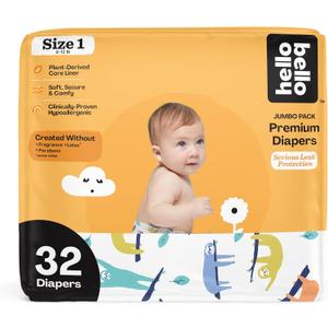 Hello Bello Premium Baby Diapers Size 1, 32 Count of Disposable, Extra-Absorbent, Hypoallergenic Baby Diapers with Snug and Comfort Fit, Sleepy Sloth
