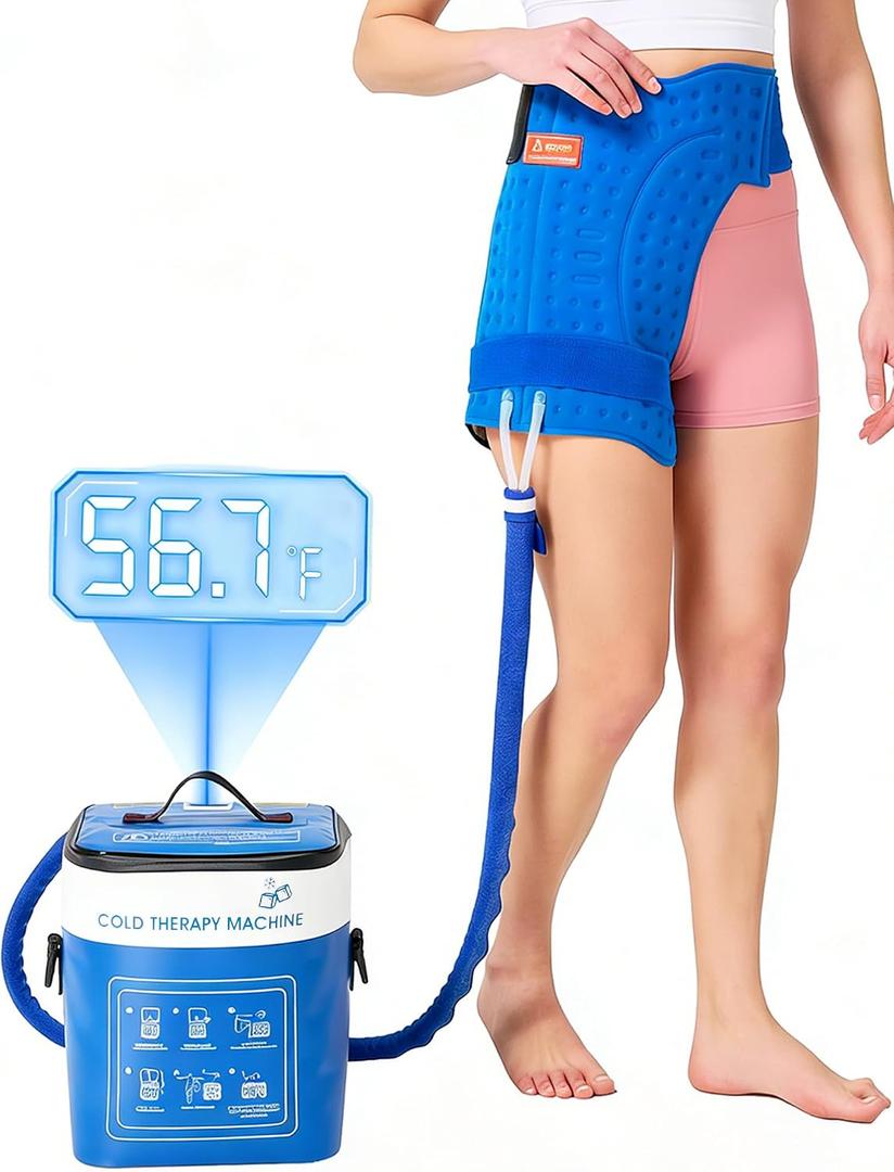 Cold Therapy Machine for Hip After Surgery with Pressure Regulator & Temperature Display, Ice Machine for Hip Replacement with Timer, Ice Wrap Pad Cryotherapy System for Post-Surgery Pain Relief