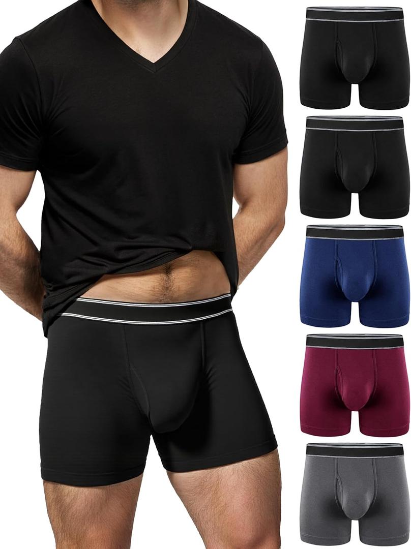 TIICHOO Washable Incontinence Underwear for Men Cotton Leakproof Underwear 5 Pack(X-Large, 2 Black/Gray/Navy Blue/Burgundy)