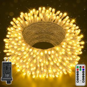 shineshine 197FT 600LED Christmas Lights, 8 Modes Waterproof Outdoor String Lights with Remote and Timer, Warm White String Lights for Wedding Xmas Party Decorations, HG-29V600C