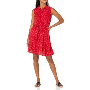 Amazon Essentials womens Sleeveless Relaxed-Fit Woven Shirt Dress (XX-Large, Red Leafy Floral)