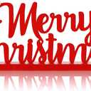 Realspring Merry Christmas Metal Sign Red Christmas Table Decoration Xmas Tiered Tray Decor Freestanding Metal Word Sign with Wooden Base for Xmas Home Tabletop Centerpiece Mantel Fireplace