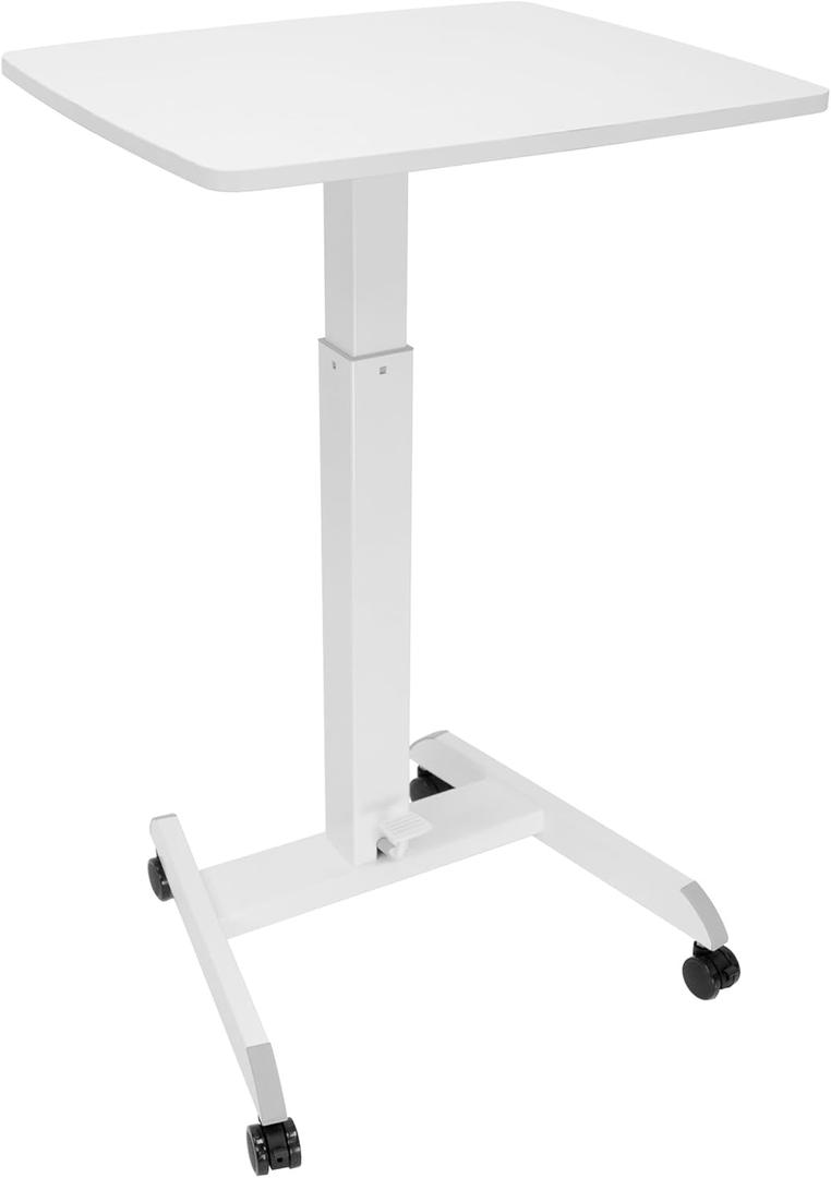 Mount-It! Adjustable Rolling Laptop Desk, Mobile Standing Desk with Wheels, Small Sit-Stand Computer Cart for Home, Office, or Classroom, 29.644.2" Height, 23.6"x20.5" Desktop, White