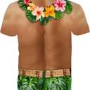 Goodstoworld Unisex 3D Fake Abs T Shirts Shredded Chest Printed Short Sleeve Costume Novelty Tees Shirt (Large, M Hawaiian 01)