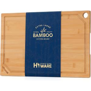 Hiware Extra Large Bamboo Cutting Board for Kitchen, Heavy Duty Wood Cutting Board with Juice Groove, 100% Organic Bamboo, Pre Oiled, 18" x 12"