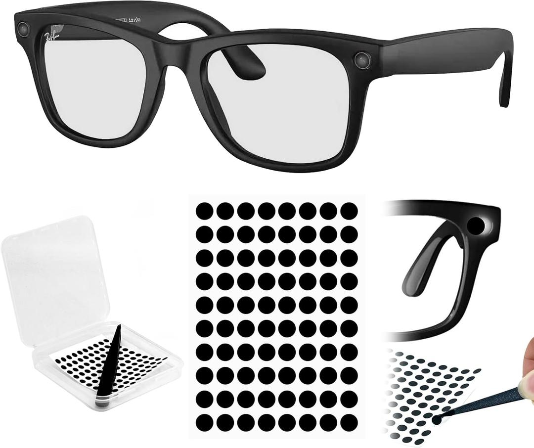 2 x 100PCS Full Blackout LED Light Blocking Stickers for Ray-Ban Meta Wayfarer/Skyler/Headliner/RayNeo V3 with Case & Tweezer, Complete Privacy, Note: Camera Function Will Be Disabled