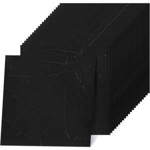 Spiareal 48 Pieces Peel and Stick Floor Tiles Vinyl Flooring 12 x 12 Inch Stick on Floor Tile Self Adhesive Waterproof DIY for Bathroom Kitchen Bedroom Living Room(Black Marble)