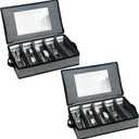 2 Pack Flatware Utensil Storage - Sturdy Silverware Storage Box with Dividers, 5 Compartment Flatware Storage Case with Handles and Removable Lid for Moving&Protected(Dark Gray)