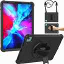 Case for 10.9-inch iPad Air 5th/4th Generation (2022/2020)/iPad Pro 11-inch 3rd/2nd/1st Generation with Built-in Screen Protector, 360 Rotating Stand, Hand Strap & Three Layer Cover (Black)