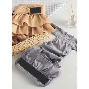 Reusable Dog Diapers Female Medium Washable, Premium Doggie Diaper for Dogs, Pack of 2, Highly Absorbent Dog Diaper for Heat, Incontinence and Puppy Training, Beige and Gray (M)