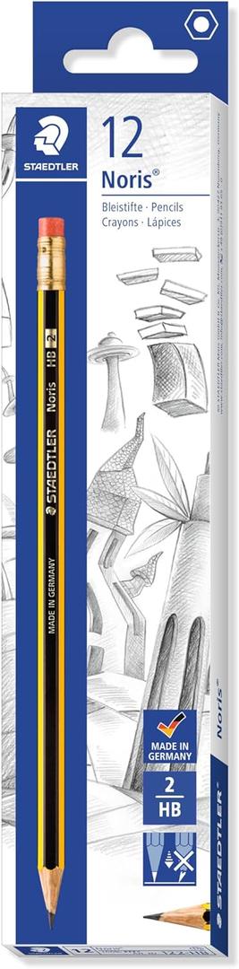 STAEDTLER 122-HB Noris Graphite Pencils with Eraser-Tip - HB (Box of 12)