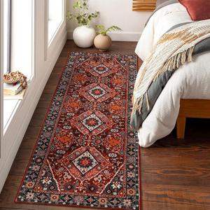 Beeiva Oriental Red Carpet Runners for Hallway 6ft Non Slip Washable Bedroom Runner Rug 2x6, Vintage Low-Pile Print Floor Carpet for Kitchen Entryway Bathroom Home Decor (Red/Multi)