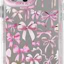 NITITOP Compatible with iPhone 15 Pro Max Case Mirror Cute Silk Ribbon Bow Knot Pattern for Girls Women Bowknot Ultra Slim with Bumper Protector Soft TPU Silver Protective Cover - Pink