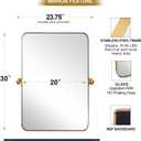 ANDY STAR 20"x30" Brushed Gold Pivot Mirror for Bathroom, Brass Metal Frame Bathroom Mirrors for WallRectangle Titling Vanity Wall Mirror with Rounded Corner Design Hangs Vertically Only
