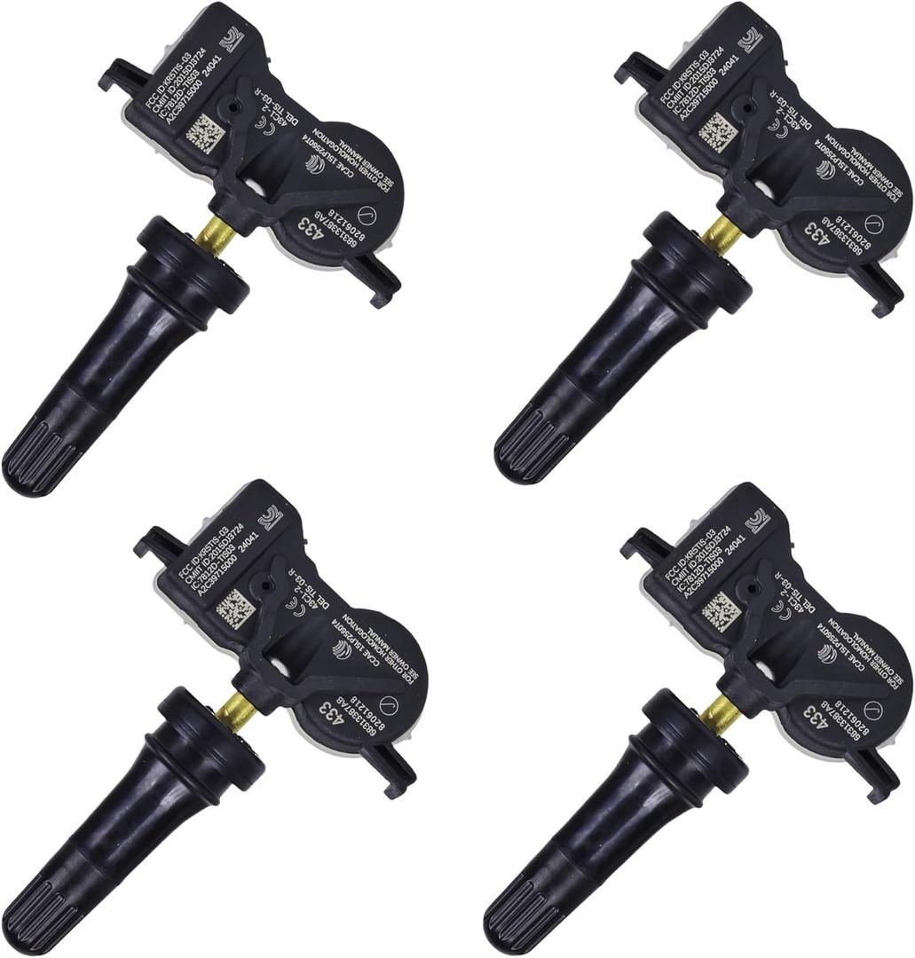 TPMS Sensors 4-Pack 433MHz Pre-Programmed Tire Pressure Sensor Compatible with Chrysler 200 Jeep Compass Grand Cherokee Dodge Dart Fiat Replace OE# 68313387AC 68193586AC 68252493AB