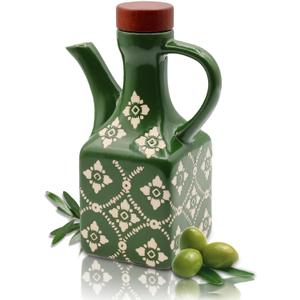 Olive Oil Dispenser Bottle Ceramic8.5 Oz Decoration Oil Dispenser for KitchenLeakproof Oil And Vinegar Container with HandleGreen Italian Cooking Oil CruetEasy Pour
