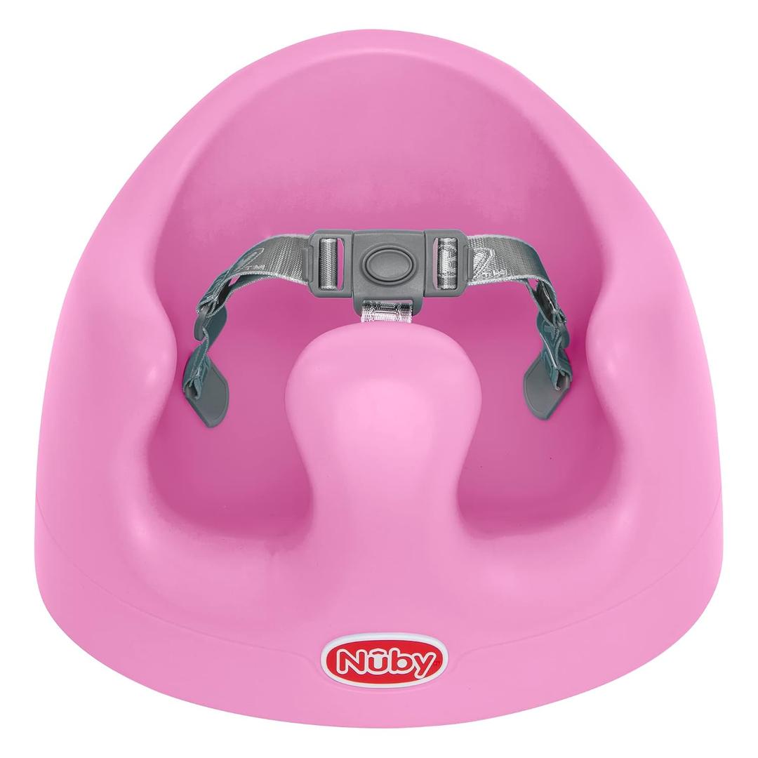 Nuby My Floor Seat - Portable Baby Chair with Soft Foam Cushion, Safety Harness, and High Back Design - 4+ Months - Pink