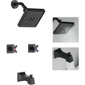 GUOYINDONG 2 Handle Shower Faucet Set, Matte Black Two Handle Tub Shower Faucets Sets Wall Mounted Bathroom Bathtub Shower Trim Kit