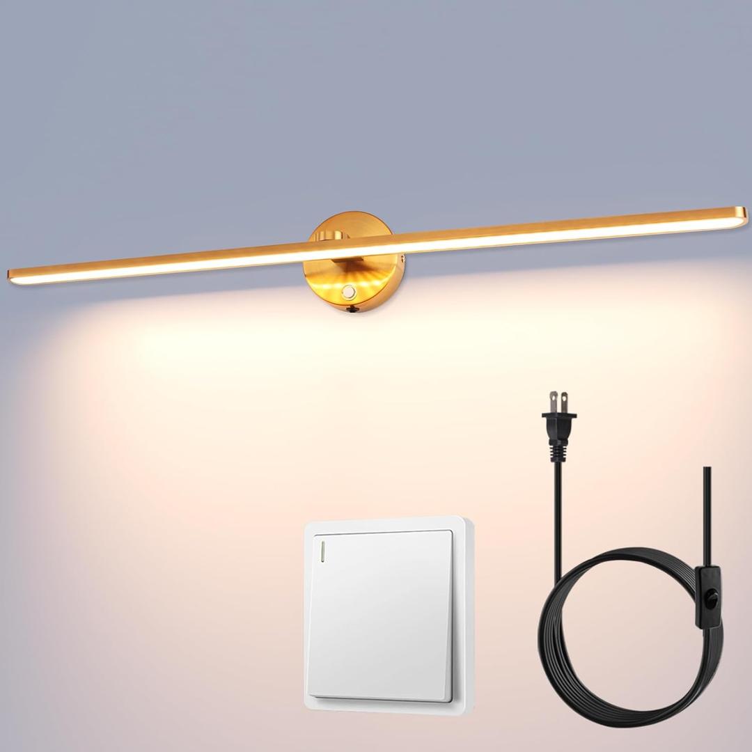 Mantolite Picture Lights for Wall, 32'' Modern Bathroom Lighting Fixtures Over Mirror, hardwired or Plug-In 18W 3000K LED Vanity Light, Dimmable Vanity Lights for Bathroom, and Wall Lights for Bedroom (Yellow 80cm Dimmable)