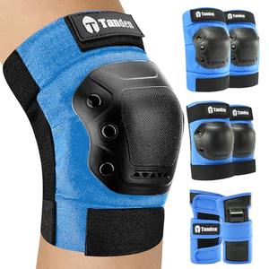 Tanden Skate Protective Gear Knee and Elbow Pads, Wrist Guards Blue for Adult Roller Skating & Skateboarding