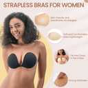 Strapless Sticky Bra Push up Invisible Stick on Bra Adhesive Bras for Women Backless Dress Reusable with Nipple Covers (Black)