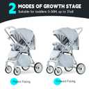 Baby Stroller, 2-in-1 Reversible Toddler Seat with Snack Tray, Foldable Infant Stroller with Canopy, One Button Brake, Adjustable Handle, Newborn Pushchair (Grey)