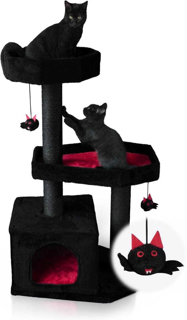 Gothic Cat Tree-Spooky Cat Tree with Coffin Bed,Cat Condo,Thick Scratching Post for Halloween