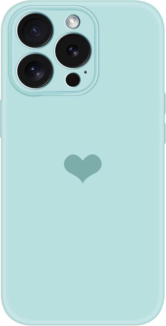 Designed for iPhone 16 Pro Case with Screen Protectors, Liquid Silicone Microfiber Lining Soft Rubber Shockproof Anti-Scratch Love Pattern Phone Case for iPhone 16 Pro Protective Cover Women (Cyan)