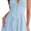 Womens Sleeveless Sexy V Neck Summer Dress for Women Casual Flowy Beach Club Party Spaghetti Strap Mini Short Dresses (Large, Light Blue)