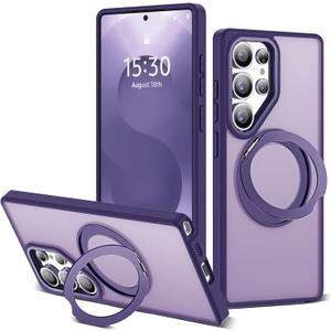 for Samsung Galaxy S25 Ultra Case with 360Rotatable Magnetic Ring Stand Compatible with Mag-Safe Military Protection Shockproof Matte Translucent Phone Cases for S25 Ultra 6.9",Dark Purple