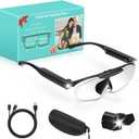 250% Magnifying Glass with Light, Rechargeable Head Magnifier Glasses with Lights, Flip-top Hands Free Magnifier Eyeglasses for Close Work, Jewelry Reading Craft Hobby, Black