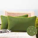 Phantoscope Pack of 2 Outdoor Waterproof Throw Pillow Covers with Contrast Piping, Decorative Square Cushion Case Patio Pillows for Couch Tent Sunbrella, Dark Green 12x20 inches