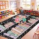 Large Classroom Rug 5' x 7.6' Flame-Retardant Rug,Bookshelf