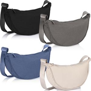 4 Pcs Nylon Crescent Crossbody Purses Bag for Women Men Half Moon Shape Sling Travel Bag Crescent Shoulder(Cold Colors)