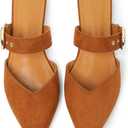 Meknitva Pointed Toe Mules for Women, Adjustable Strap Backless Loafers in Synthetic Suede, Dressy Casual Slip-On Flats Brown, 7.5