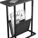 Yusong Narrow Side Table for Small Spaces, Small End Table with Magazine Holder, Skinny Slim Little Thin Table for Living Room, Bedroom, Sofa, Black Oak (16.5"W)