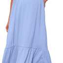 Maternity Dress Flutter Short Sleeve Square Neck Smocked Summer Maternity Maxi Dress for Photoshoot Baby Shower (Small, Blue)