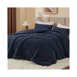 BEDELITE Fluffy King Size Comforter Set - Navy Blue Fleece Soft Comforter for King Size Bed, Luxury Warm Bedding Set for Winter, Fuzzy Bed Set 3 Pieces (1 Comforter, 2 Pillowcases)