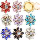 8 Pcs Rhinestone Flower Button Covers for Women 30mm Clips Buttons Jewelry Clip Crystal Button for Crafting DIY Clothing(Multicolor,Horse Eye)