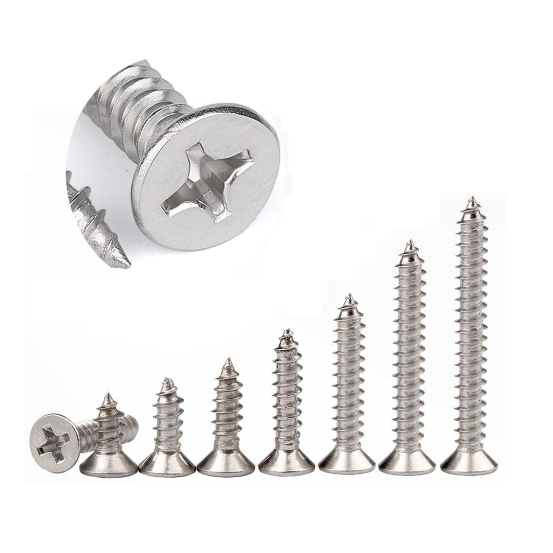 CAMKONG Wood Screws Assortment kit,420Pcs,Stainless Steel Drywall Screws, Flat Head Phillips Drive Self-Tapping Screws,M3 Screw kit,8 Size Wood Screws & M6 Screw Anchors