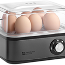 Annie & Mia Design Stainless Steel Electric Rapid Egg Cooker, 8 Egg Capacity 500W, Soft/Medium/Hard Boiled Egg Boiler Poacher Steamer Omelet Maker, Knob Auto ShutOff, with Recipe Guide Book (Black)