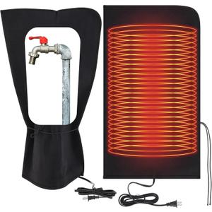 1 pcs 35" L x15 W Electric Heated Outdoor Faucet Cover for Winter Freeze Protection Heating Hose Bib Covers for Winter, Water Pipe Heater for Garden Faucet Insulated Spigot Protector, Black