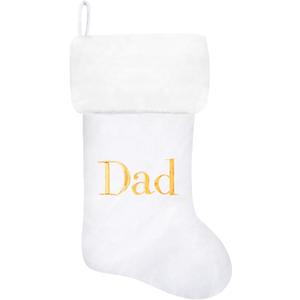 2 x Eoocan 20 Inches Monogram Christmas Stockings White Velvet with White Super Soft Plush Cuff Embroidered Xmas Stockings Classic Personalized Stocking Decorations for Family Holiday Season Decor(Dad)