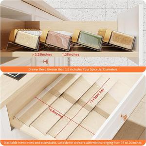 Spice Drawer Organizer, 4 Tier Clear Acrylic Expandable From 13" to 26" Seasoning Jars Drawer Insert, Kitchen Drawer Spice Rack Tray for Cabinet/Countertop (8 Pcs x 13 inch Width)