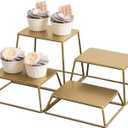 MyGift 4 Piece Set Modern Brass Tone Metal Nesting Tabletop Cupcake Display Risers, Food Appetizer Dessert Buffet Table Serving Stands for Home Party Event Retail (Brass)
