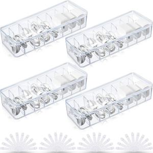 Tatuo 4 Pcs Cable Organizer Box with Wire Ties, Plastic Cord Storage Box with Lid, Electronics Organizer for Home Office Desk Organizers and Accessories (Clear)