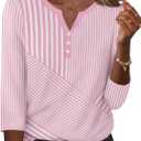 Zeagoo 3/4 Length Sleeve Womens Tops Casual Dressy Summer Blouses Buisness Work Spring Tee Shirts (Small, Pink Stripes)